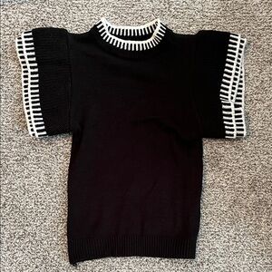 Black Sweater Top with White Contrast Trim